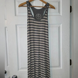 Seaton Racerback Gray Cream Striped Knit Maxi Dress Size Small Made in USA